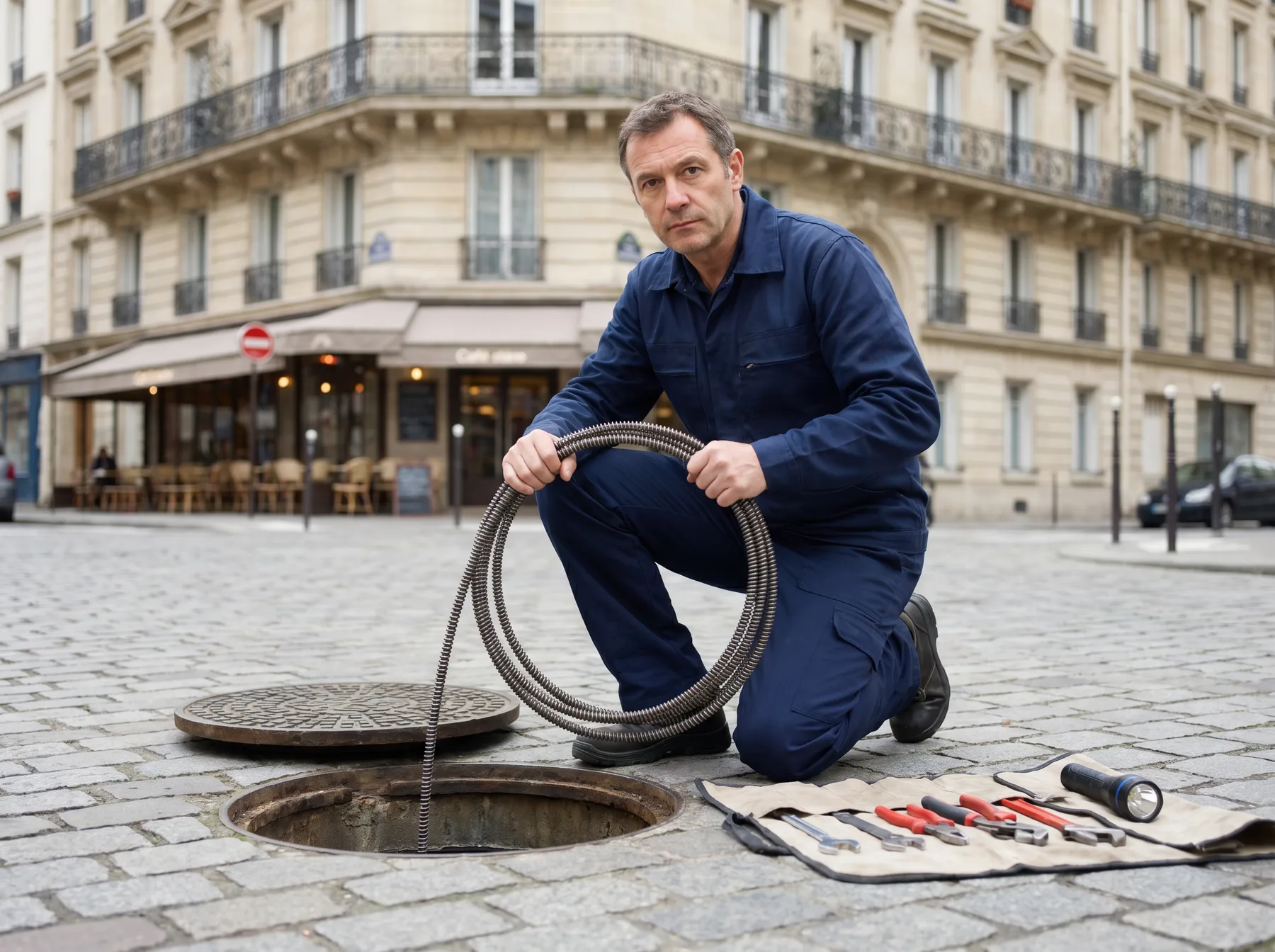 Technicien Urgence Débouchage 94 en intervention sur un regard de canalisation
